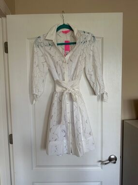 Lilly Pulitzer White Collared Tie-Waist Shirt Dress
